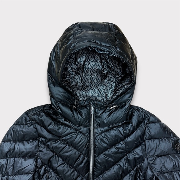 NWT MICHAEL MICHAEL KORS Hooded Packable Chevron Quilted Jacket Black - Picture 3 of 12